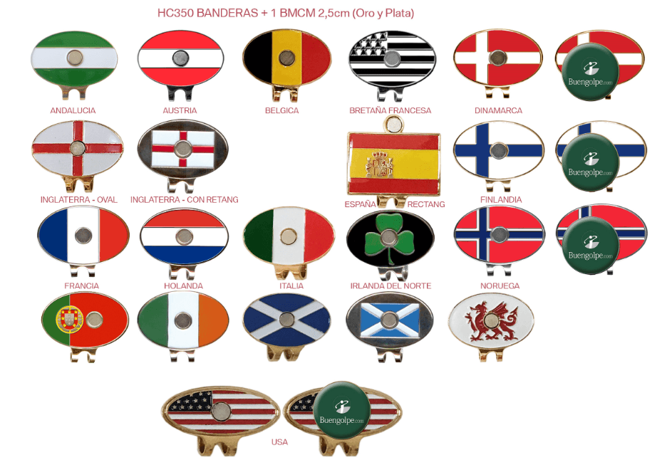 Clips de gorra con marcador de golf Personalizados HC 350 Banderas + BMCM 2,5 Cm