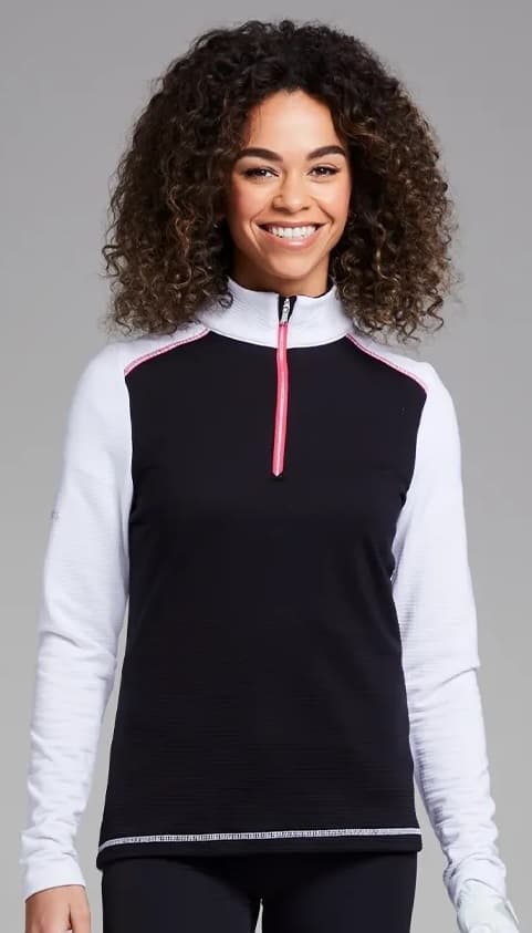 Polo Ping Sonya Ladies Fleece Midlayer Black White P93565-090 - vista miniatura 3