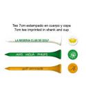Tees Personalizados de 5,4cm, con 2 estampaciónes 2 col, en cuerpo y copa en bolsas de 25 tees